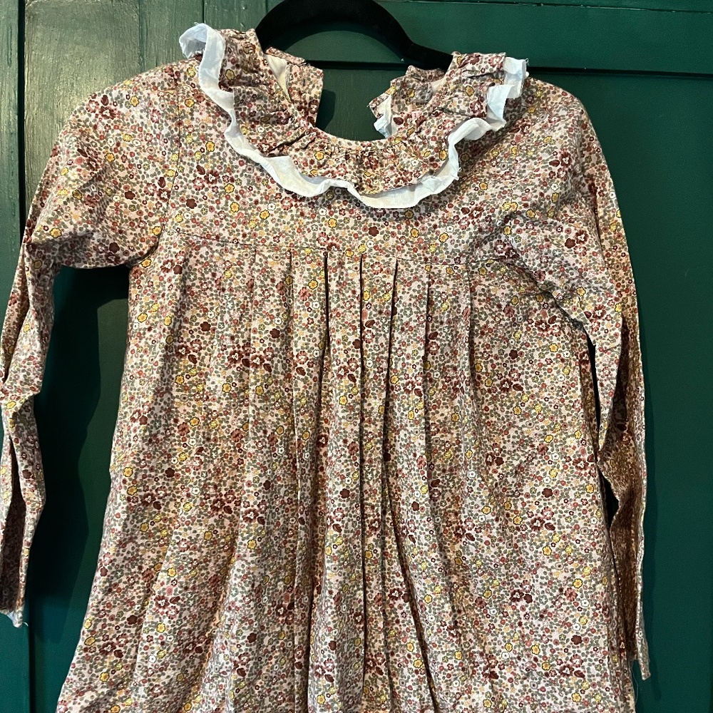 La Coqueta brown and burgundy floral dress with Peter Pan collar
